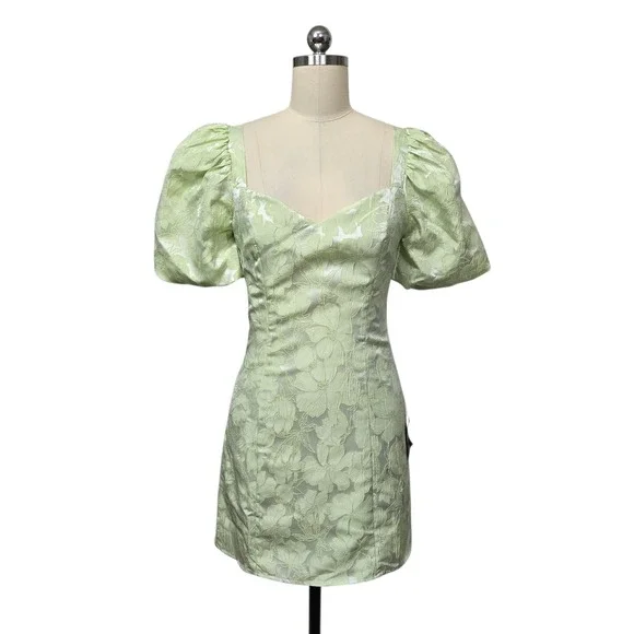 Lulus Sweetheart Puff Sleeve Floral Jacquard Mini Dress Light‎ Green Size Small - Picture 2 of 10